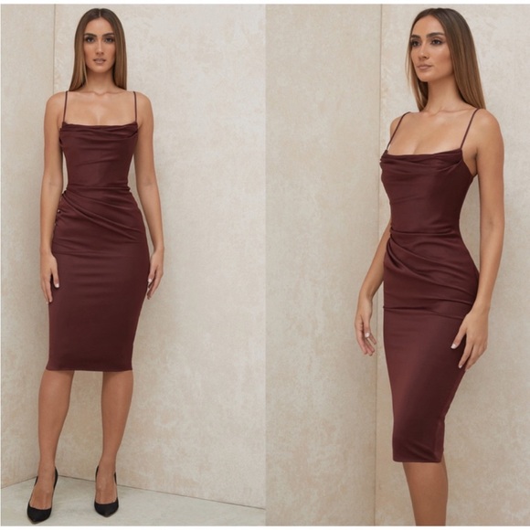 HOUSE OF CB 'Anja' Raisin Satin Corset Midi Dress NWOT - Picture 3 of 11